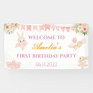 Cute pink & gold ballerina birthday party banner