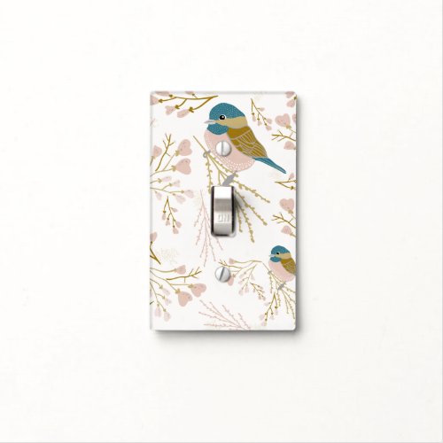 Cute Pink Gold Chickadee Bird Floral Hearts Decor Light Switch Cover