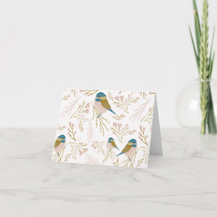 Cute Pink Gold Chickadee Bird Floral Hearts Letterpress Thank You Card