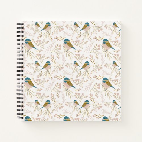 Cute  Pink Gold Chickadee Bird Floral Print Notebook