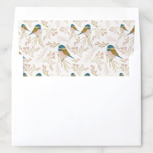 Cute Pink Gold Chickadee Bird Hearts Stationery Envelope Liner
