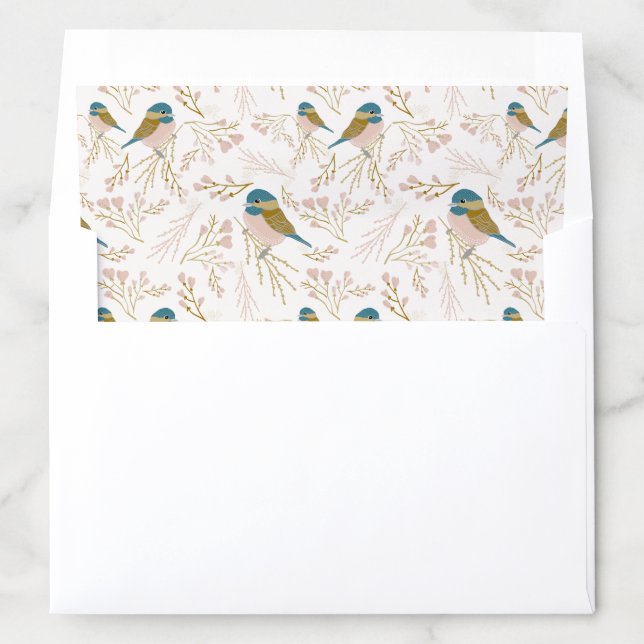 Cute Pink Gold Chickadee Bird Hearts Stationery Envelope Liner (In Envelope)