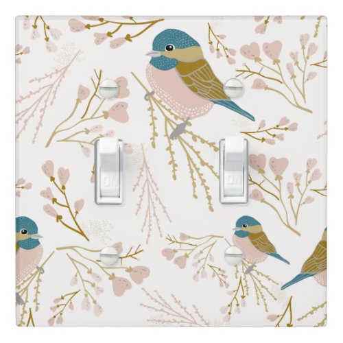 Cute Pink Gold Chickadee Floral Decor Light Switch Cover