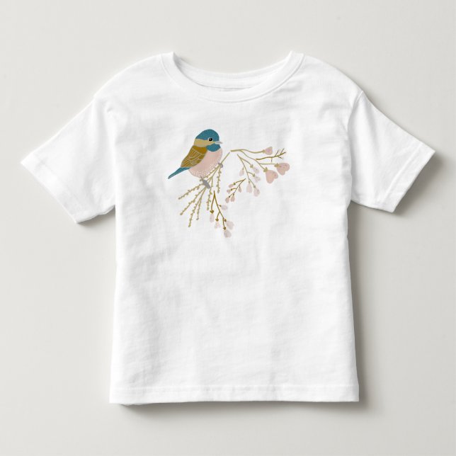 Cute Pink Gold Chickadee Hearts Floral Toddler T-shirt (Front)