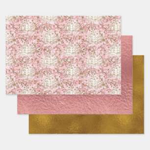 Cute Pink/Gold Christmas Pattern Wrapping Paper Sheets