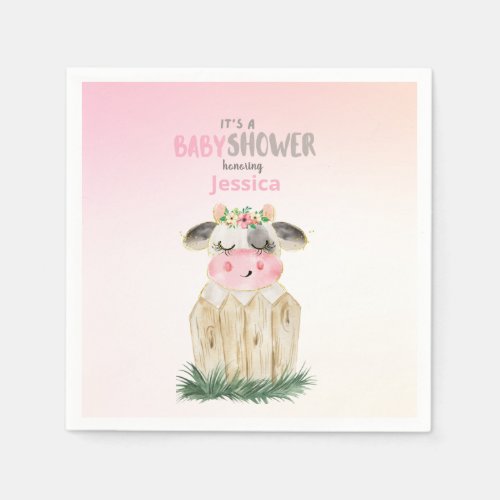  Cute Pink Gold Cow Baby Shower Personalized  Napkins