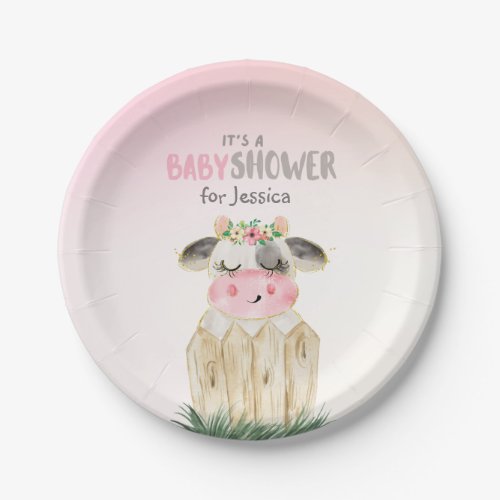  Cute Pink Gold Cow Baby Shower Personalized Paper Plates