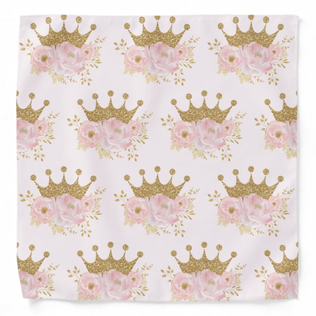 Cute Pink Gold Floral Crown Princess Bandana (Front)