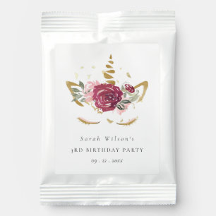 Cute Pink Gold Floral Unicorn Any Age Birthday Margarita Drink Mix