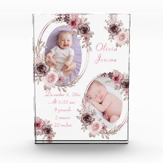 Cute Pink Gold Floral Watercolor Baby Girl Photo 