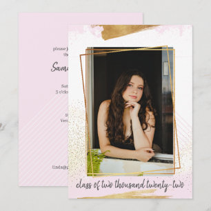 Cute Pink & Gold Framed Graduation Invitation