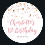 Cute Pink Gold Glitter Confetti Dots Kids Birthday Classic Round Sticker<br><div class="desc">Blush Pink Gold Glitter Sparkle Confetti Birthday Favor Sticker</div>