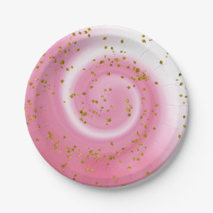 Cute Pink & Gold Glitter Ombre Kids Birthday Party Paper Plates