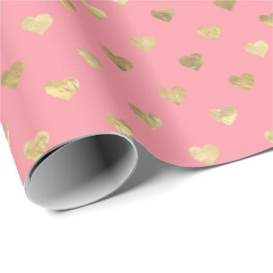 Cute Pink Gold Hearts Pattern Wrapping Paper