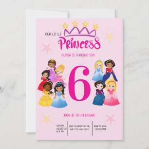 Cute Pink Gold Princess Birthday Invitation