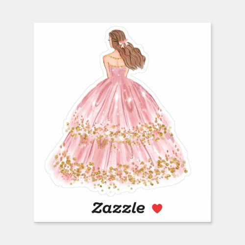 Cute PinkGold Princess Dress Cut Vinyl Sticker