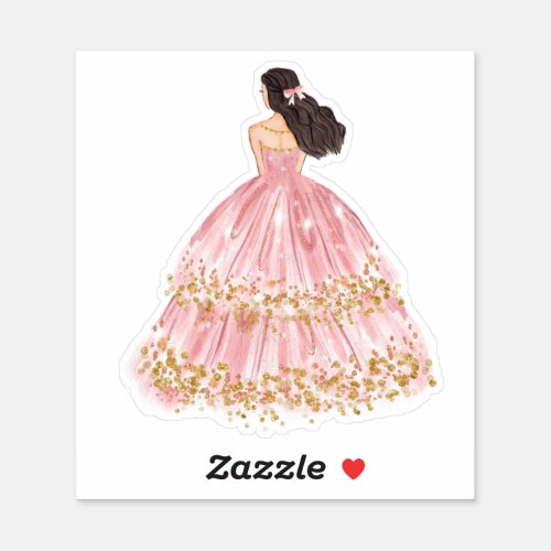 Cute PinkGold Princess Dress Cut Vinyl Sticker