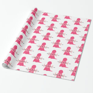 Cute Pink Goldendoodle Dog Mom with black cursive Wrapping Paper