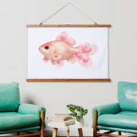 ​Cute Pink Goldfish with Hearts Kawaii Wood