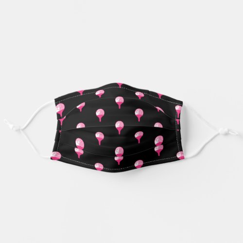 Cute Pink Golf ball on tee pattern for women Black Adult Cloth Face Mask