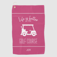 Cute Pink Golf Cart Golfer Golf Course Girly Cute Golf Towel