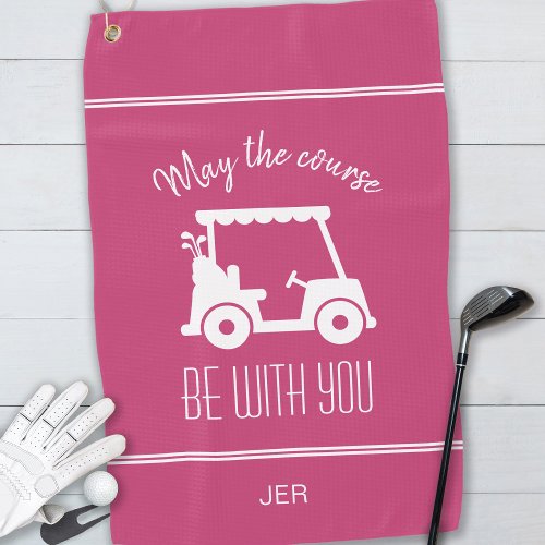 Cute Pink Golf Cart Monogrammed Golfer Quote Golf Towel
