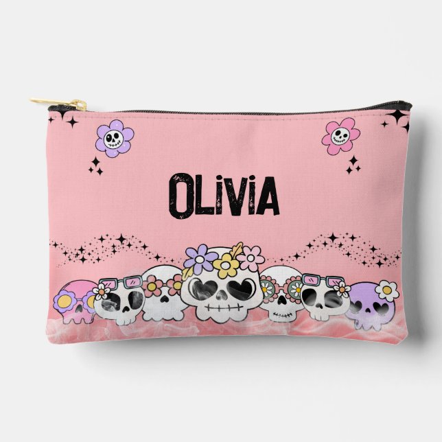 Cute Pink Goth Skull Halloween Accessory Bag  (Front)