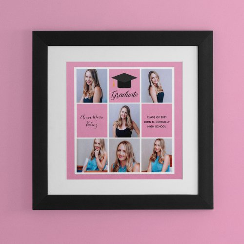 Cute Pink Graduate Photo Collage Graduation Party Poster