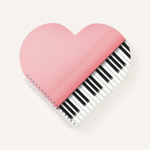Cute Pink Grand Piano Heart Shaped Notebook
