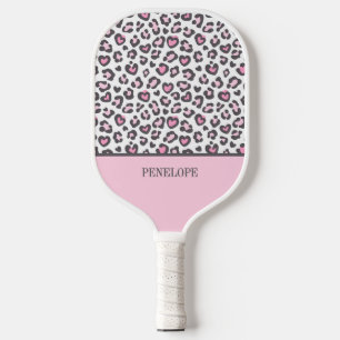 Cute Pink Gray Animal Leopard Print Pickleball Paddle