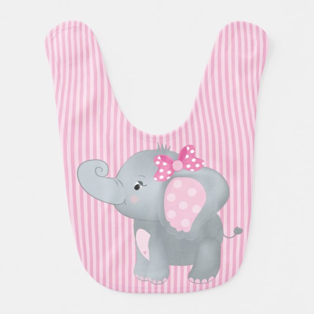 CUTE PINK & GRAY BABY ELEPHANT BABY BIB (Front)