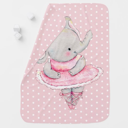 Cute Pink Gray Ballerina Elephant Polka Dots Baby Blanket