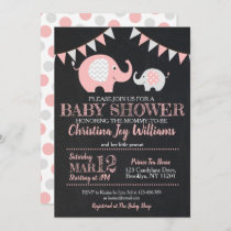 Cute Pink Gray Elephant Baby Shower Invitation