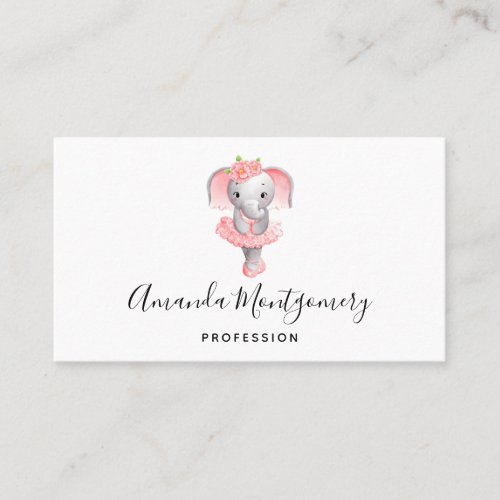 Cute Pink  Gray Elephant Ballerina Business Card