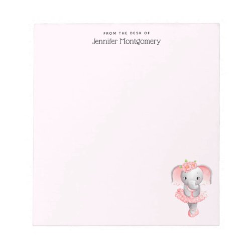 Cute Pink  Gray Elephant Ballerina Notepad