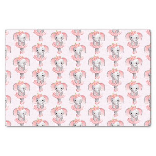 Cute Pink  Gray Elephant Ballerina Pattern Tissue Paper