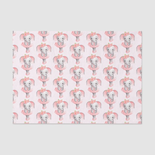 Cute Pink & Gray Elephant Ballerina Pattern Tissue Paper (Front)