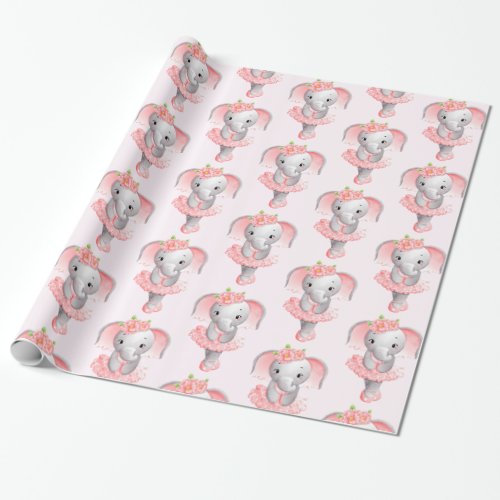 Cute Pink  Gray Elephant Ballerina Pattern Wrapping Paper