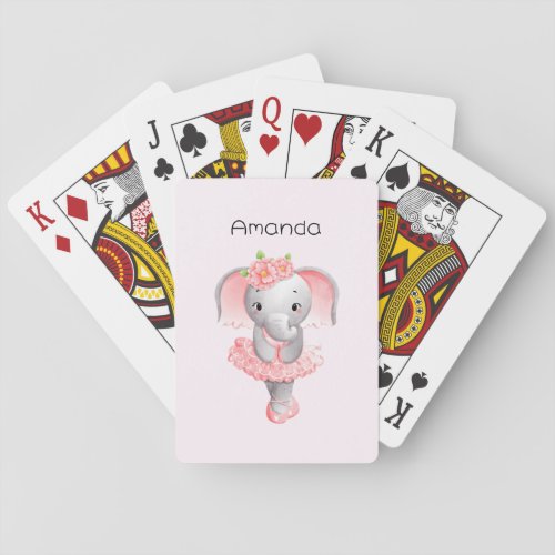 Cute Pink  Gray Elephant Ballerina Poker Cards