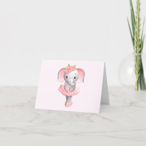 Cute Pink  Gray Elephant Ballerina Thank You