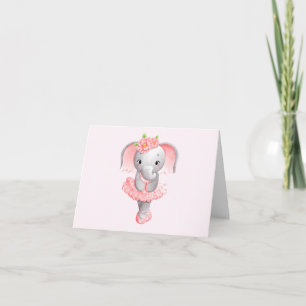 Cute Pink & Gray Elephant Ballerina Thank You Card