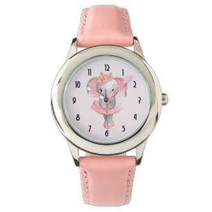 Cute Pink & Gray Elephant Ballerina Watch