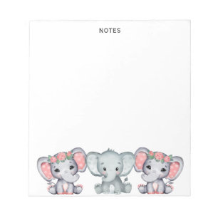 Cute Pink Gray Elephant Feminine Notepad