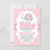 Cute Pink Gray Elephant Girl Baby Shower Invitation