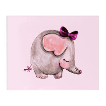Cute Pink & Gray Elephant Print Acrylic Wall Art