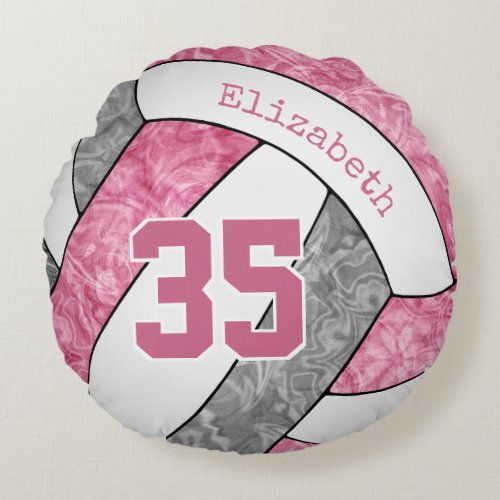 cute pink gray girls volleyball personalized round pillow
