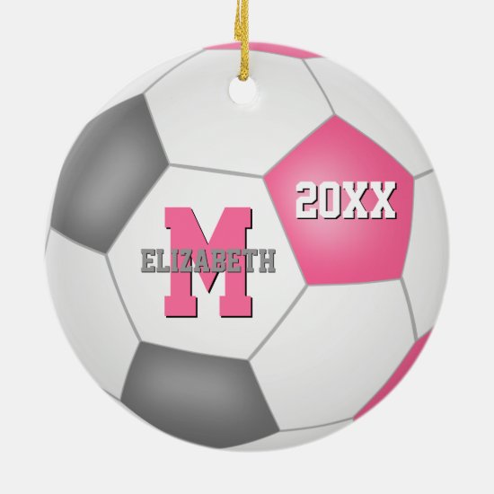 cute pink gray girly keepsake soccer ceramic ornament