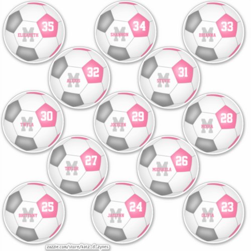 cute pink gray individual soccer players sticker