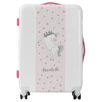 Cute Pink Gray Magical Unicorn Girl Suitcase by MinaStudio at Zazzle