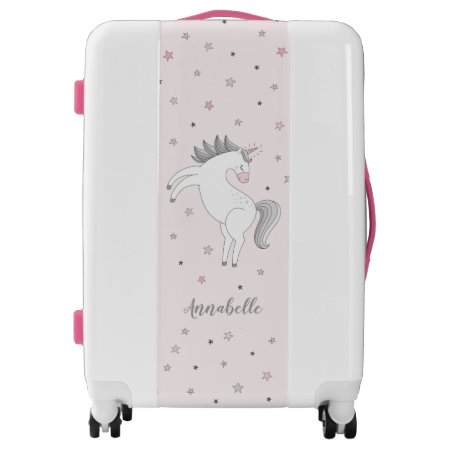 Cute Pink Gray Magical Unicorn Girl Suitcase